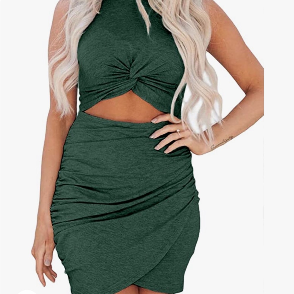 Women’s Amazon Green Twist-Front Cutout Mini Dress